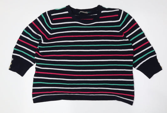 First Avenue Womens Multicoloured Round Neck Striped Polyester Pullover Jumper Size L