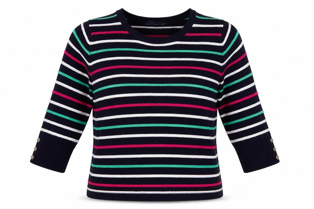 First Avenue Womens Multicoloured Round Neck Striped Polyester Pullover Jumper Size L