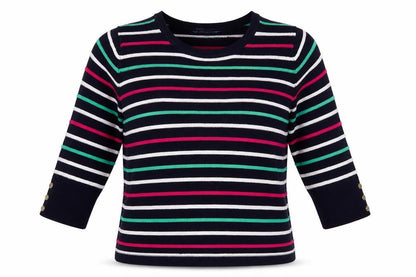 First Avenue Womens Multicoloured Round Neck Striped Polyester Pullover Jumper Size L