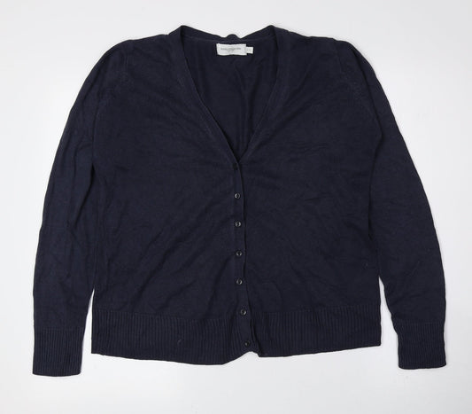 Russell Collection Womens Blue V-Neck Polyester Cardigan Jumper Size M
