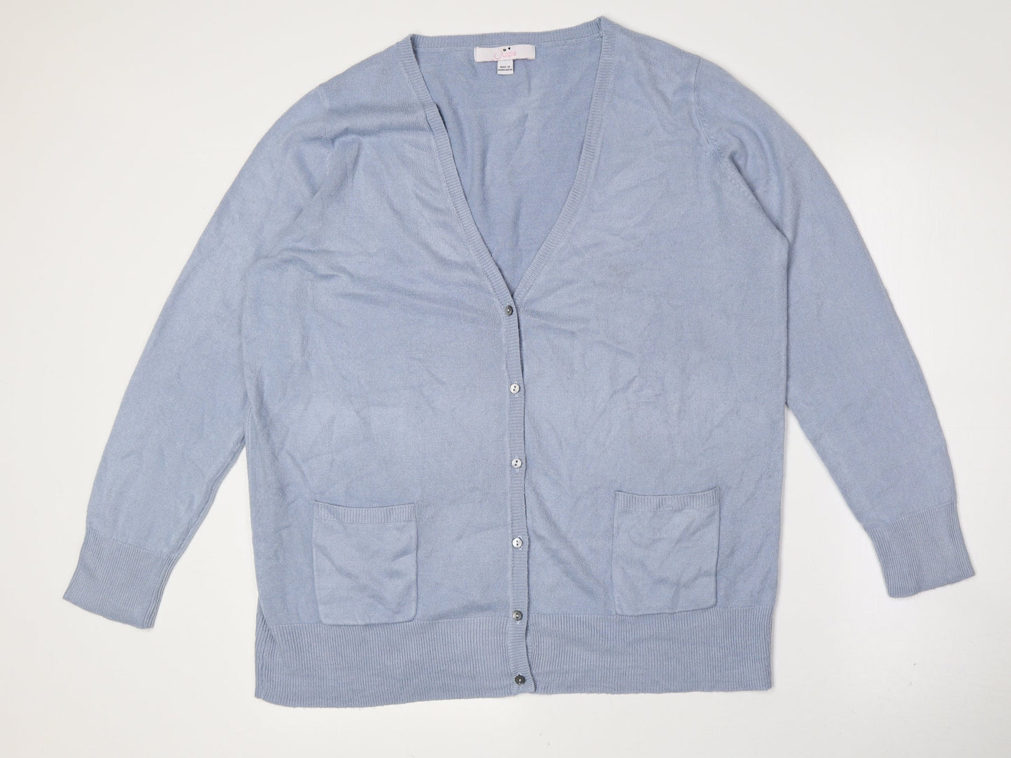 Julipa Womens Blue V-Neck Acrylic Cardigan Jumper Size 16