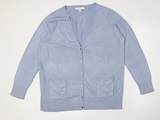Julipa Womens Blue V-Neck Acrylic Cardigan Jumper Size 16