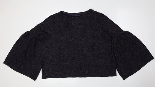 Marks and Spencer Womens Blue Boat Neck Acrylic Pullover Jumper Size 14 - Flared Sleeves