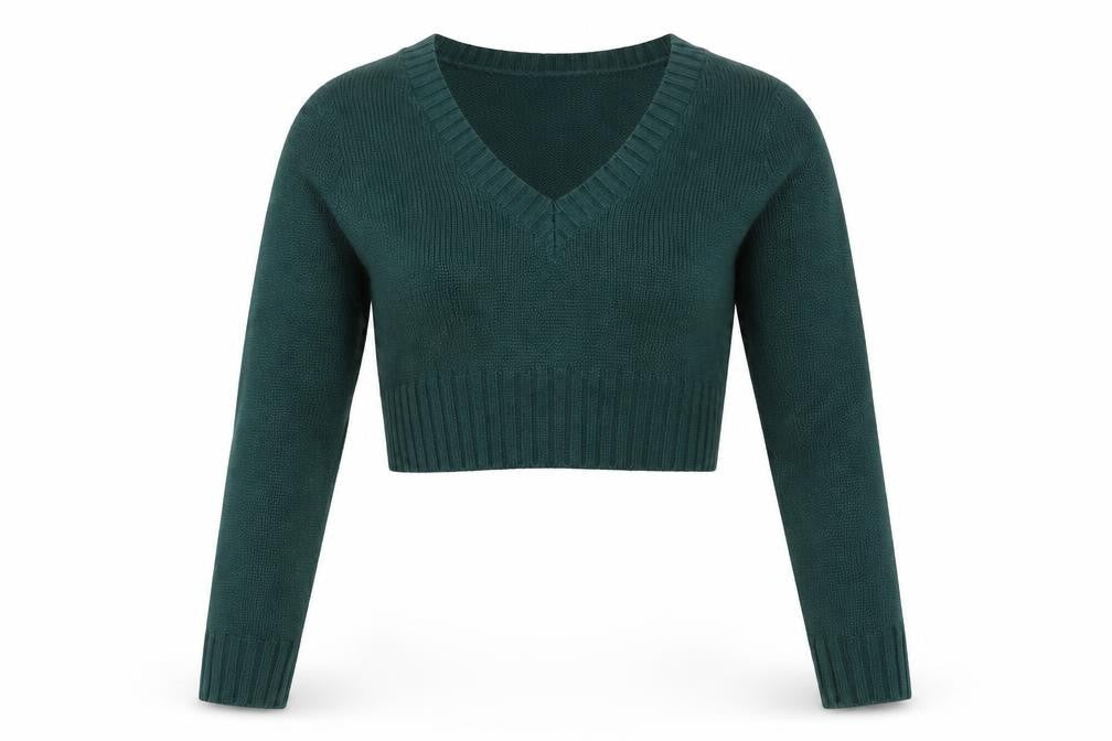 Divided Womens Green V-Neck Acrylic Pullover Jumper Size S