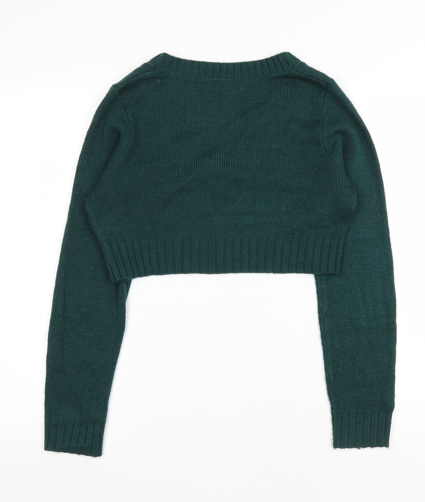 Divided Womens Green V-Neck Acrylic Pullover Jumper Size S