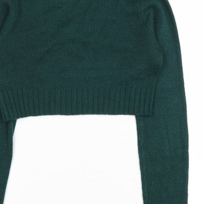 Divided Womens Green V-Neck Acrylic Pullover Jumper Size S