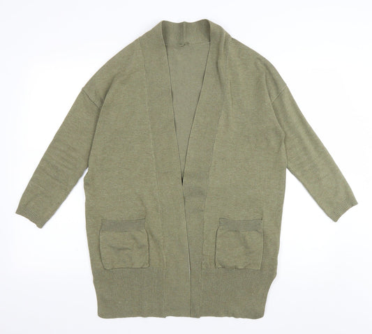 Preworn Womens Green V-Neck Cotton Cardigan Jumper Size S