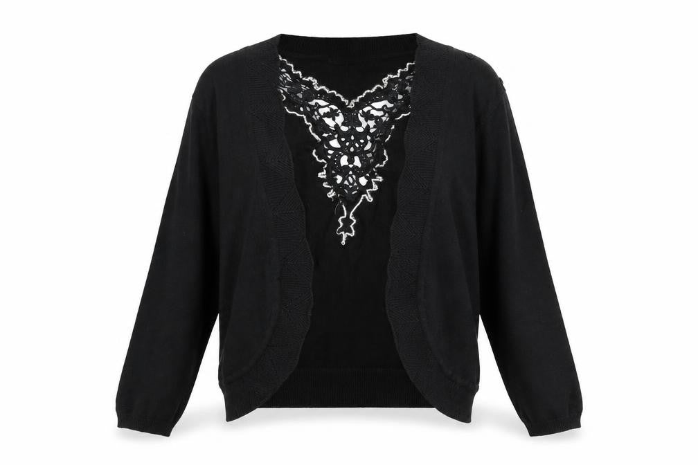 89th & Madison Womens Black V-Neck Cotton Cardigan Jumper Size XL