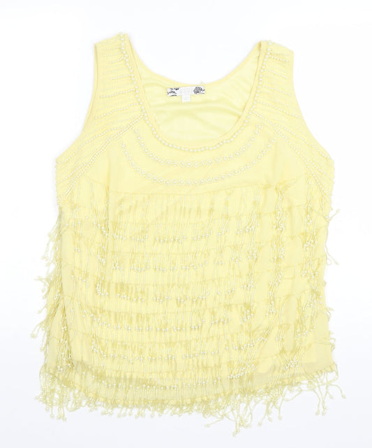 Joanna Hope Womens Yellow Polyester Basic Tank Size 14 Scoop Neck