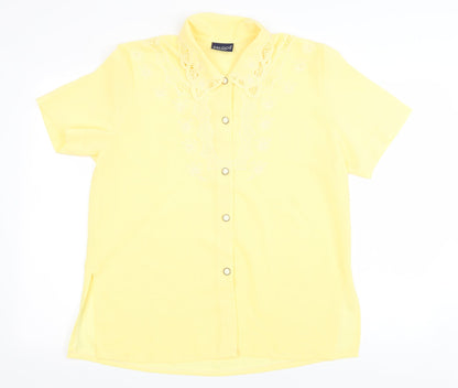 Saloos Womens Yellow Polyester Basic Button-Up Size 14 Collared