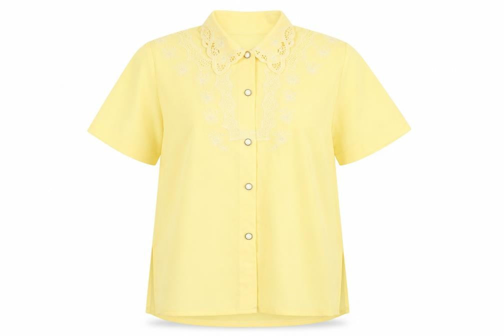 Saloos Womens Yellow Polyester Basic Button-Up Size 14 Collared