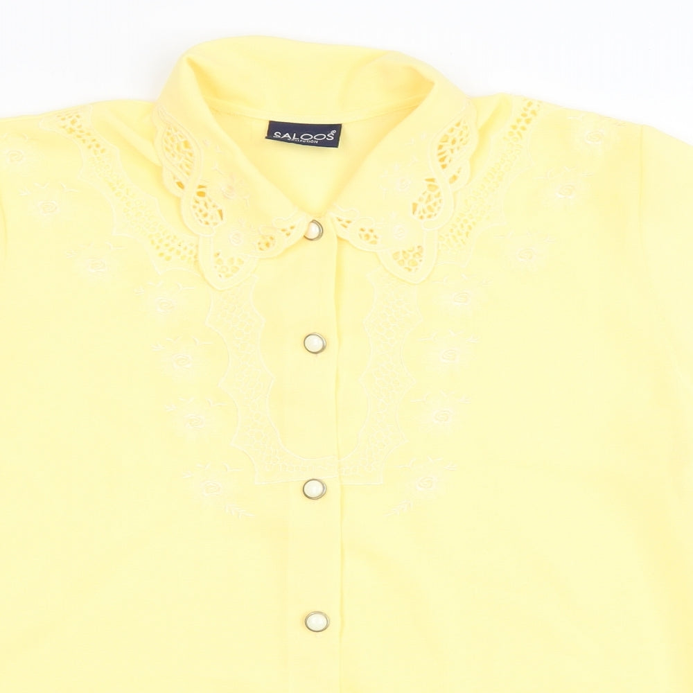 Saloos Womens Yellow Polyester Basic Button-Up Size 14 Collared