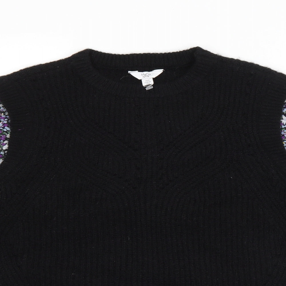 M&Co Womens Black Round Neck Floral Polyester Pullover Jumper Size 8