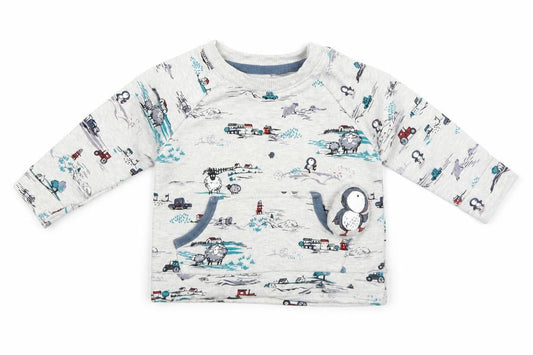 Nutmeg Baby Grey Geometric Cotton Pullover T-Shirt Size 3-6 Months Round Neck Pullover - Pengiun