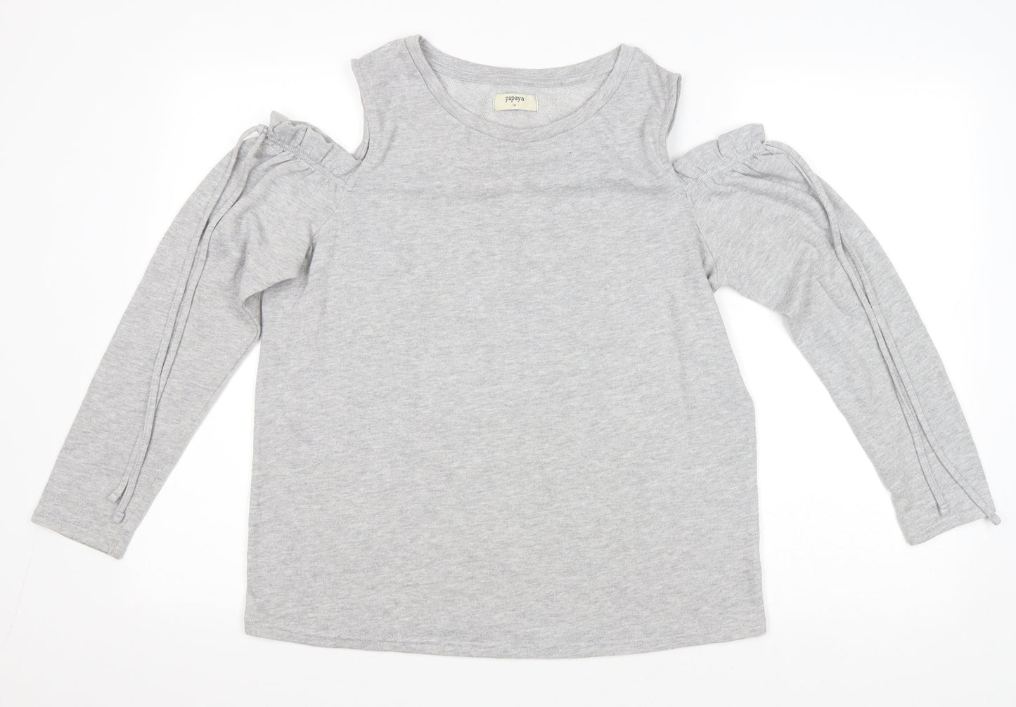 Papaya Womens Grey Polyester Pullover Sweatshirt Size 14 Pullover - Cold Shoulder