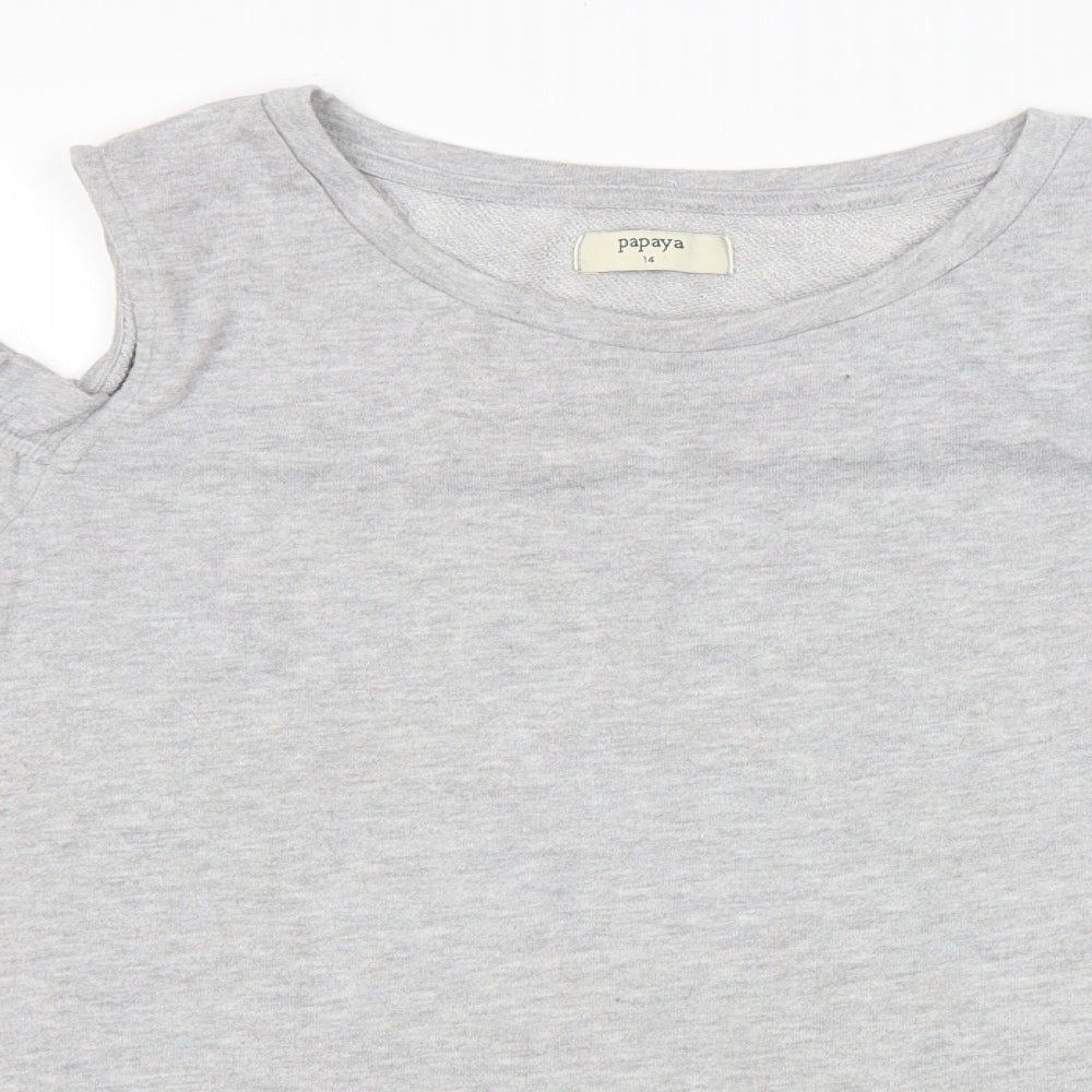 Papaya Womens Grey Polyester Pullover Sweatshirt Size 14 Pullover - Cold Shoulder