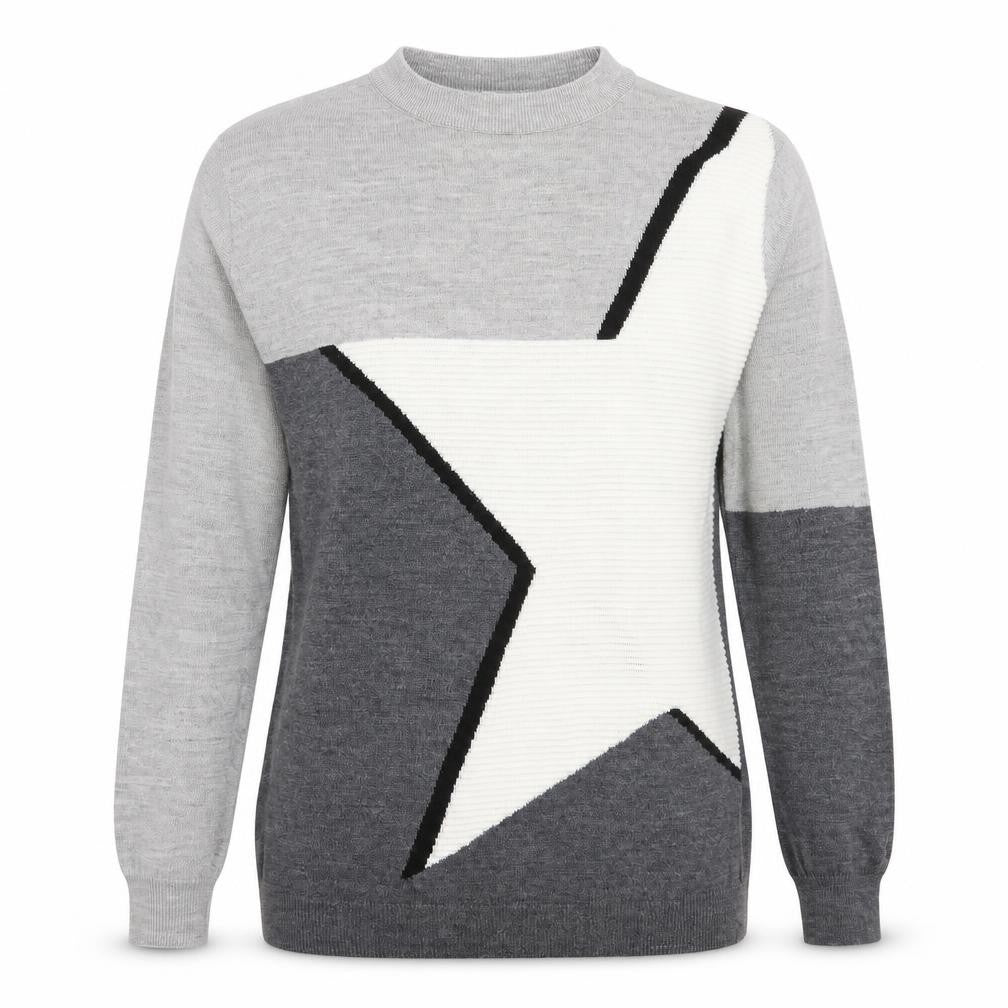 Matalan Womens Grey Round Neck Geometric Acrylic Pullover Jumper Size S - Star Print