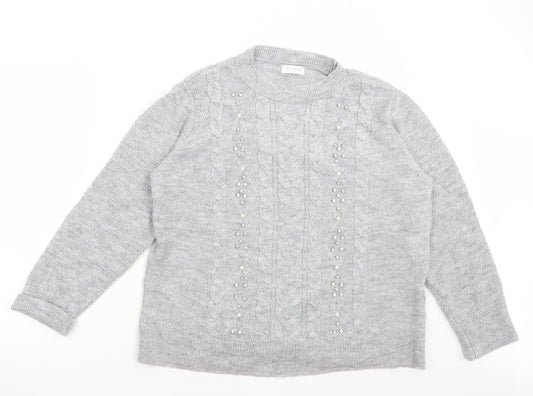 Matalan Womens Grey Round Neck Acrylic Pullover Jumper Size L