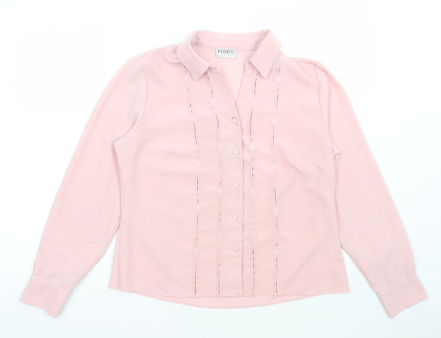 FOSBY Womens Pink Polyester Basic Button-Up Size 14 Collared