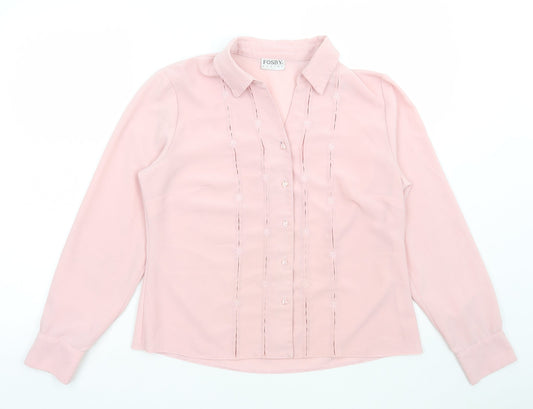 FOSBY Womens Pink Polyester Basic Button-Up Size 14 Collared