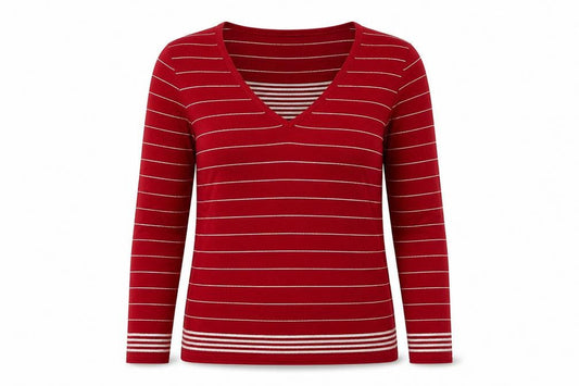 Blanca Womens Red Scoop Neck Striped Viscose Pullover Jumper Size 12