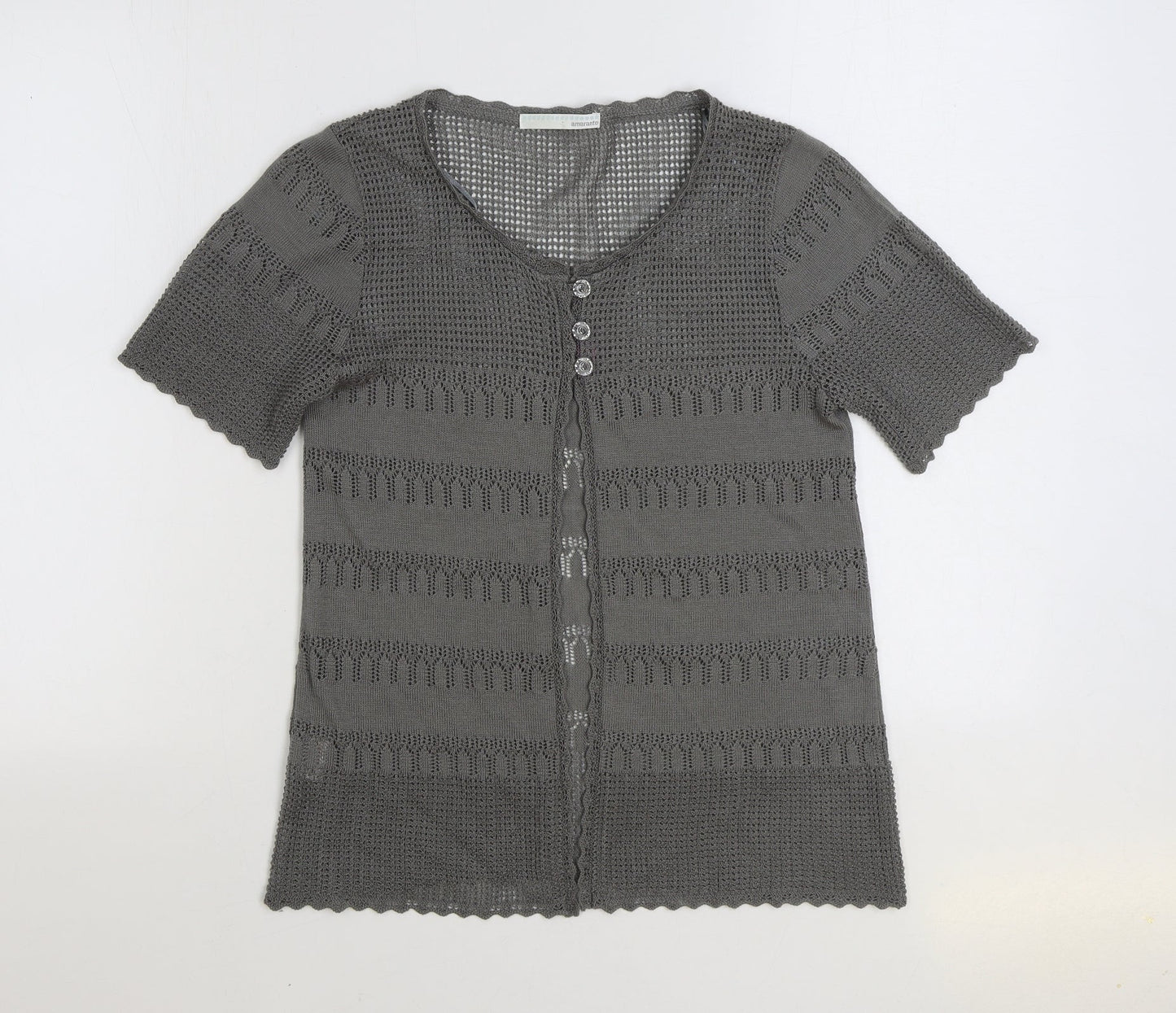 AMARANTO Womens Grey V-Neck Acrylic Cardigan Jumper Size 14