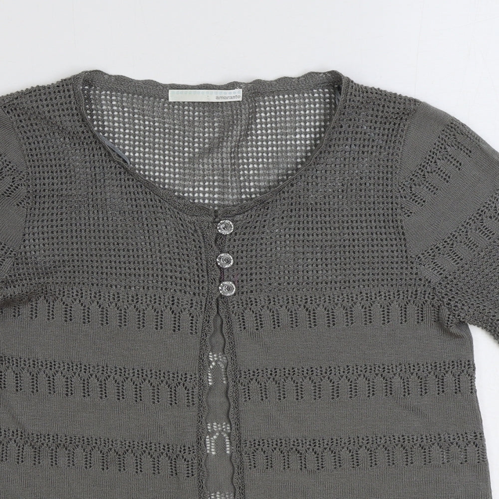 AMARANTO Womens Grey V-Neck Acrylic Cardigan Jumper Size 14