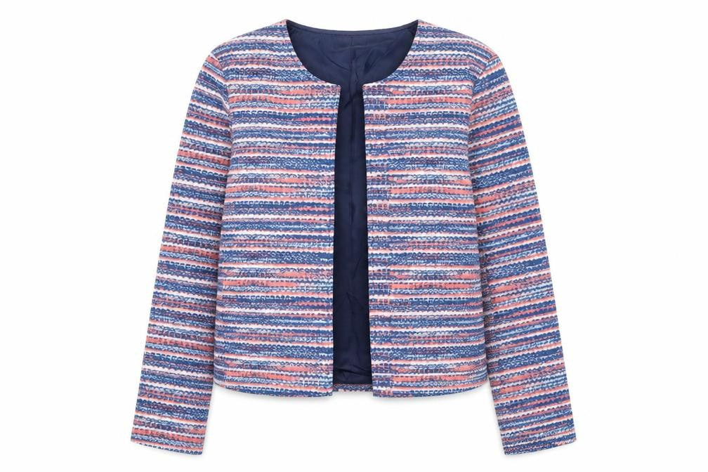 Anne De Lancay Womens Blue Striped Jacket Blazer Size S