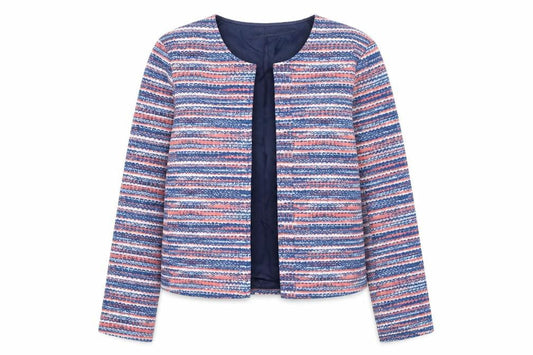 Anne De Lancay Womens Blue Striped Jacket Blazer Size S