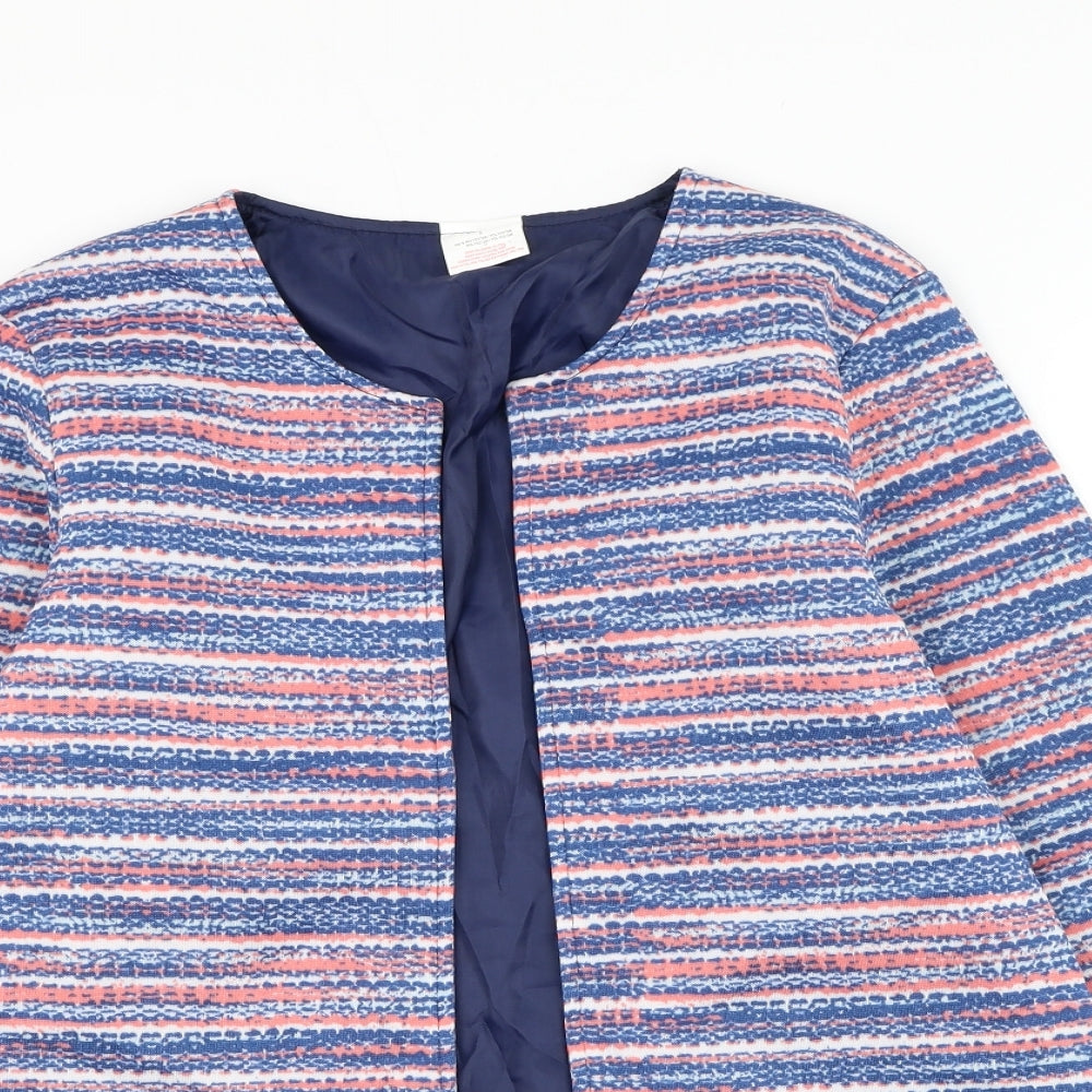 Anne De Lancay Womens Blue Striped Jacket Blazer Size S