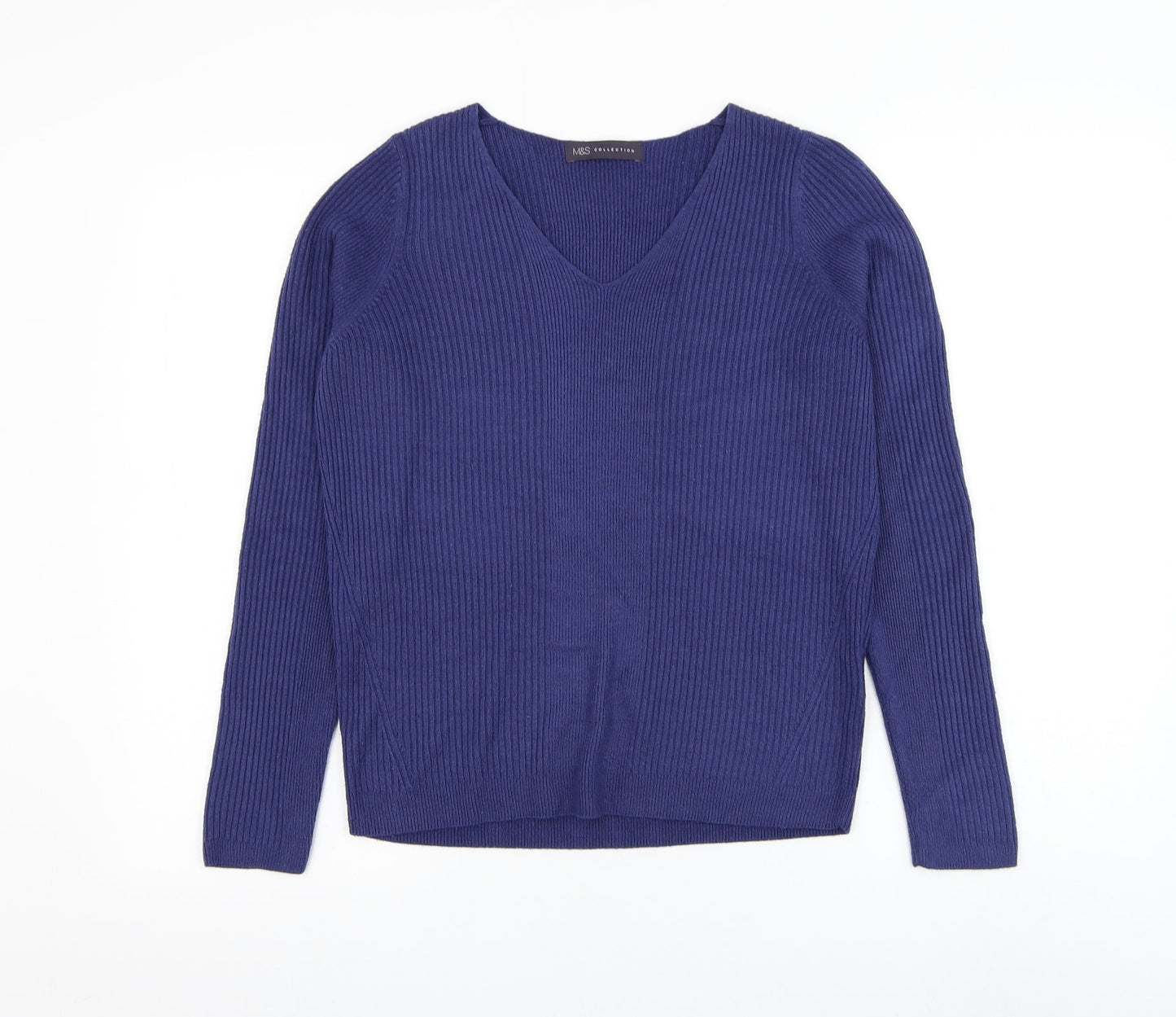 Marks and Spencer Womens Blue V-Neck Acrylic Pullover Jumper Size 10