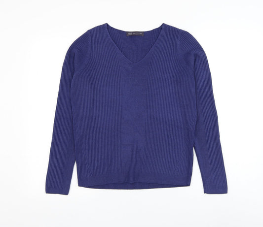 Marks and Spencer Womens Blue V-Neck Acrylic Pullover Jumper Size 10