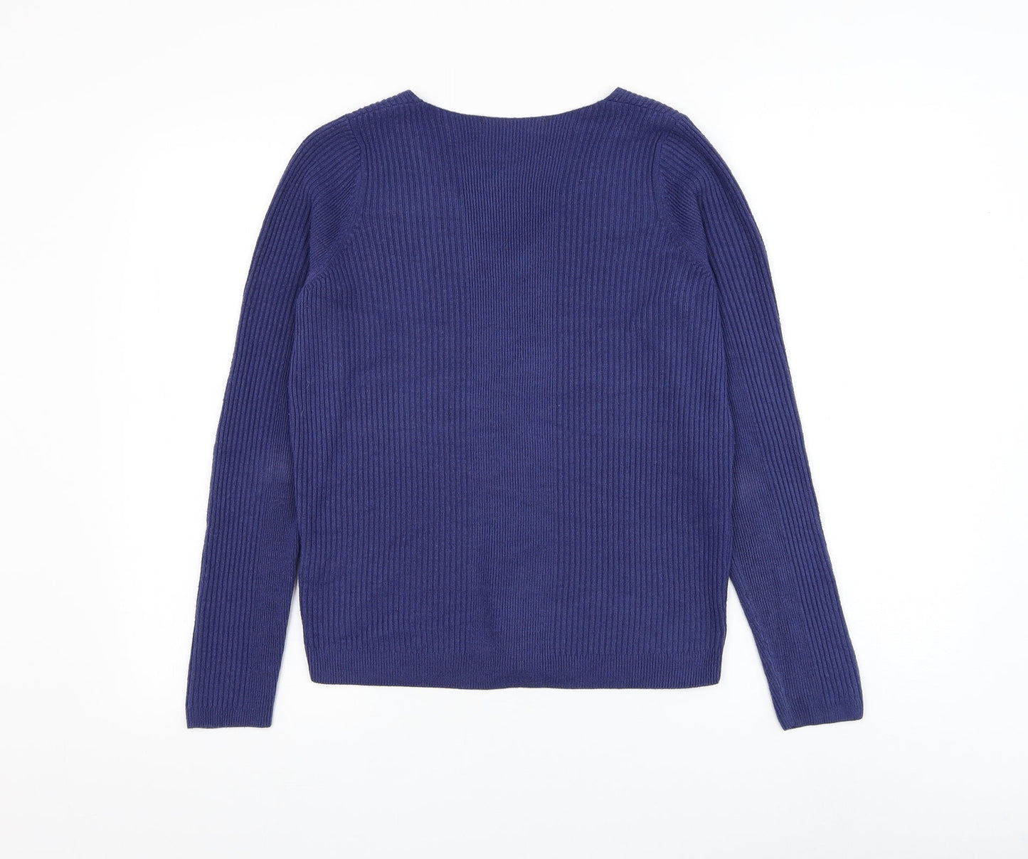 Marks and Spencer Womens Blue V-Neck Acrylic Pullover Jumper Size 10