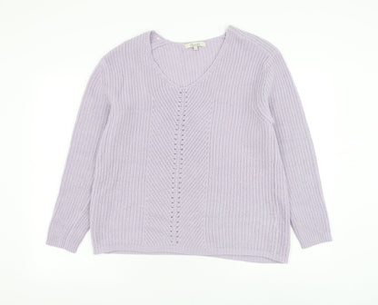 Peacocks Womens Purple V-Neck Polyester Pullover Jumper Size S