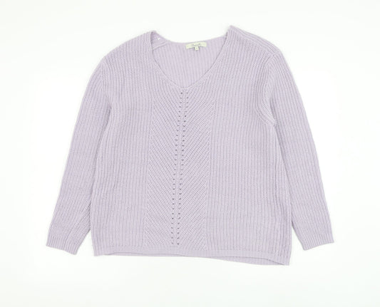 Peacocks Womens Purple V-Neck Polyester Pullover Jumper Size S