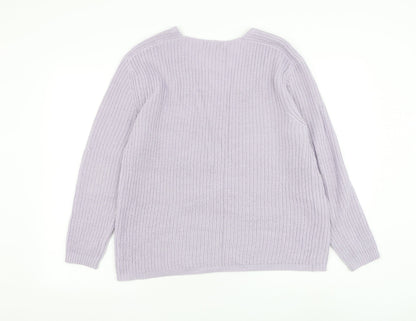 Peacocks Womens Purple V-Neck Polyester Pullover Jumper Size S