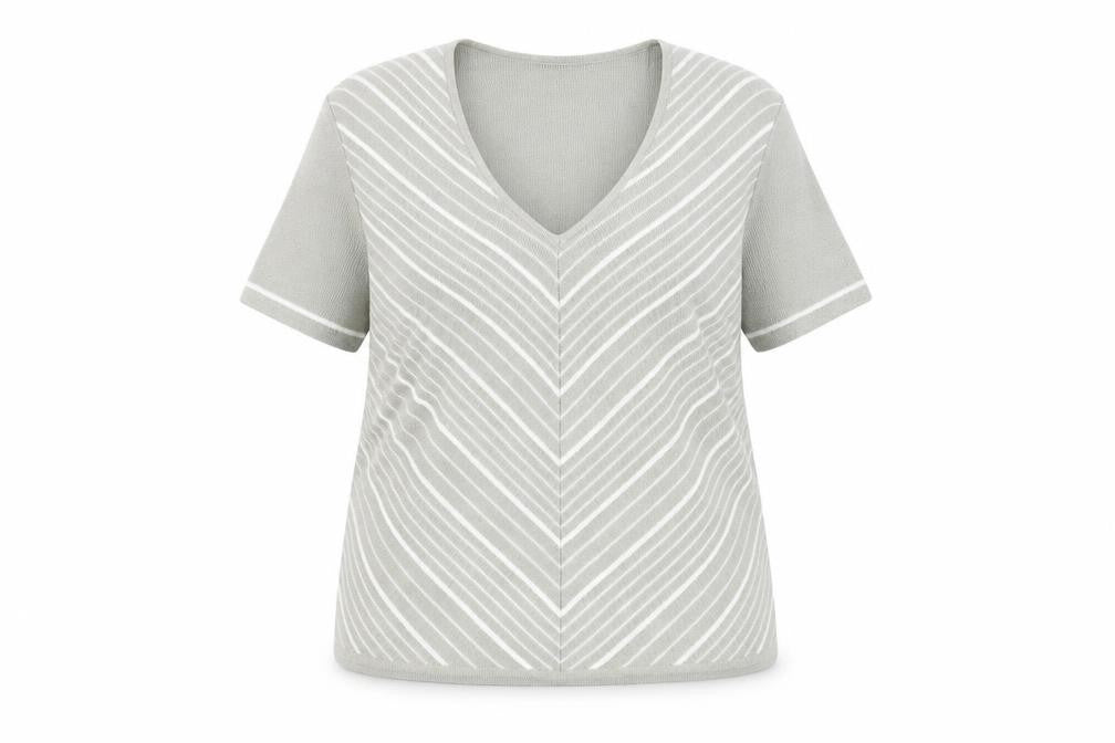 Berkertex Womens Grey V-Neck Striped Acrylic Pullover Jumper Size 14