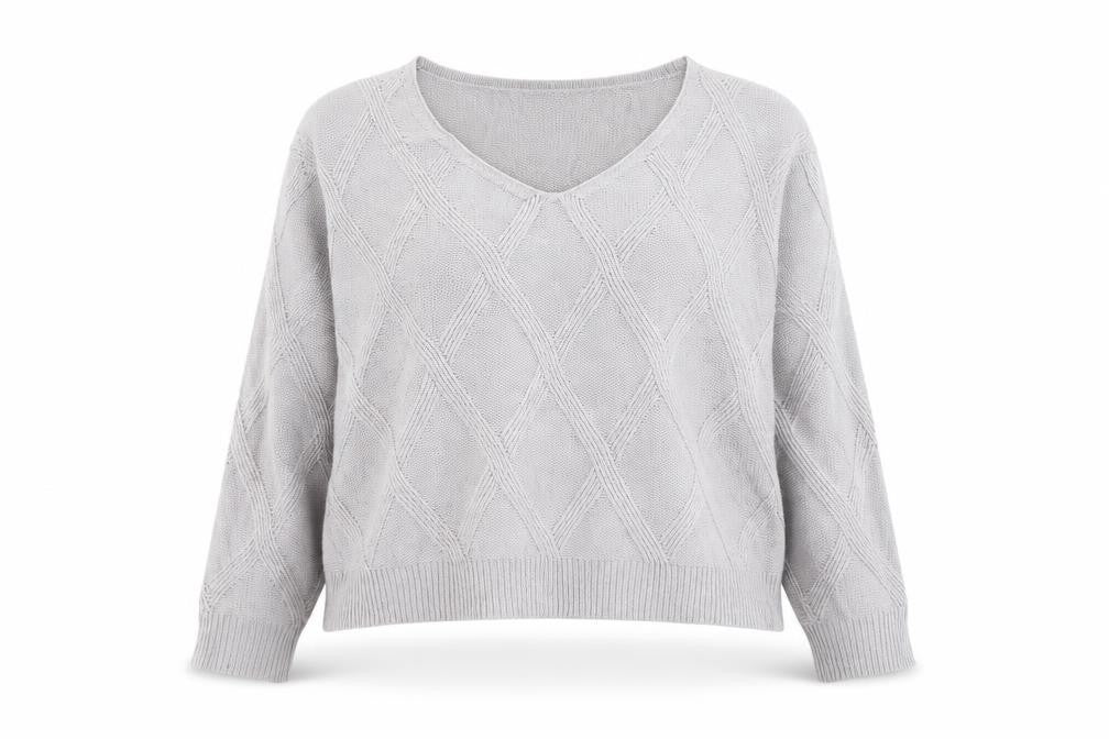 SheIn Womens Grey Scoop Neck Argyle/Diamond Acrylic Pullover Jumper Size L