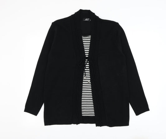 Me Womens Black Square Neck Striped Acrylic Cardigan Jumper Size M