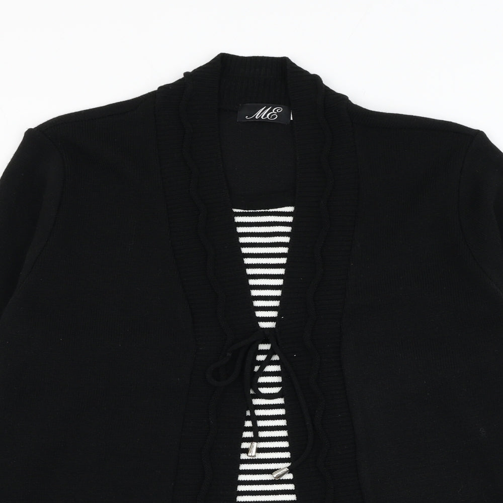 Me Womens Black Square Neck Striped Acrylic Cardigan Jumper Size M