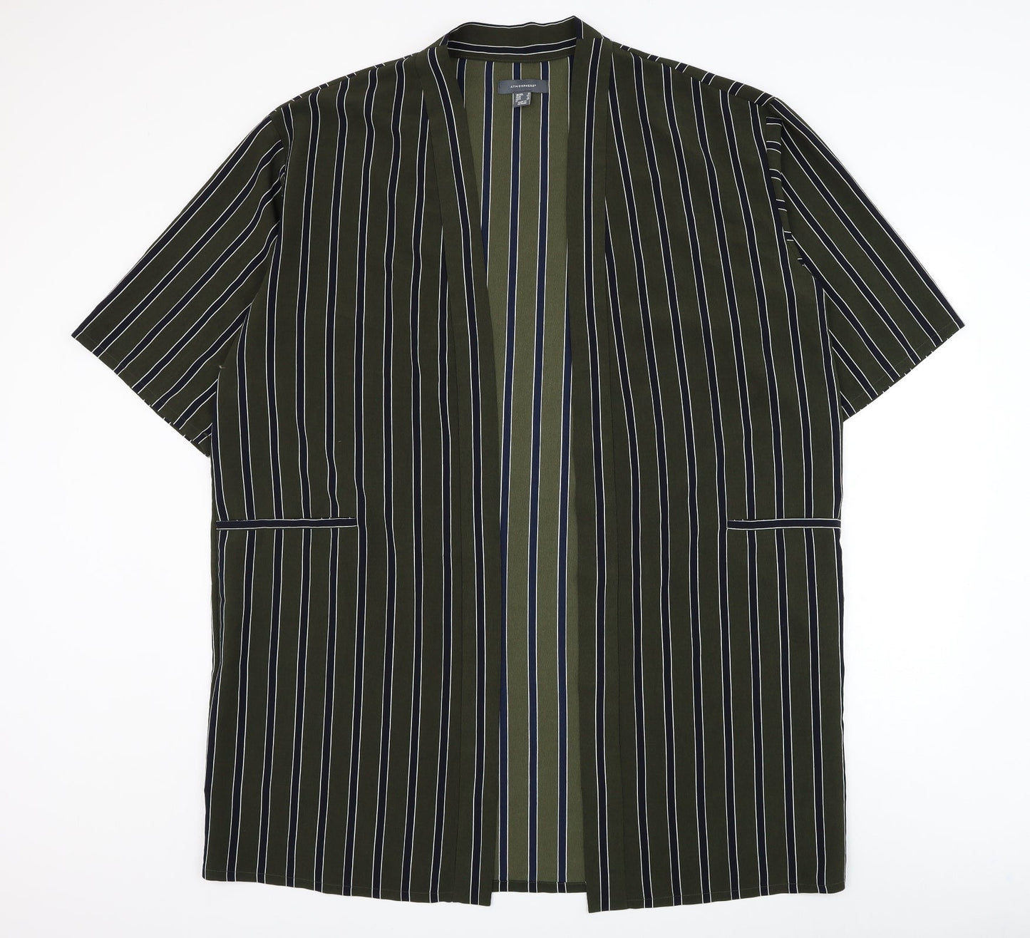 Atmosphere Womens Green Striped Kimono Jacket Size 16 - Short Sleeve