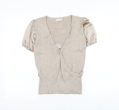 Essentials Style Womens Beige Viscose Basic Blouse Size 10 V-Neck