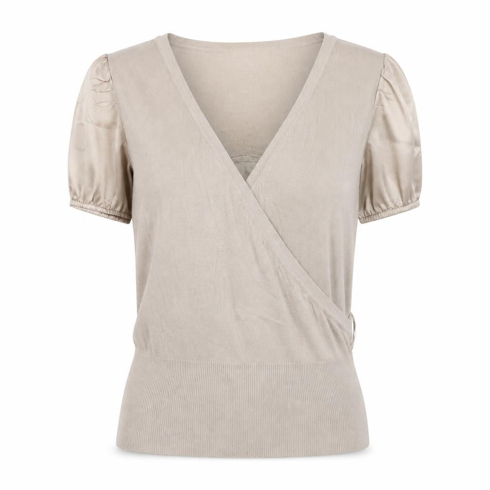 Essential Style Womens Beige Viscose Basic Blouse Size 10 V-Neck