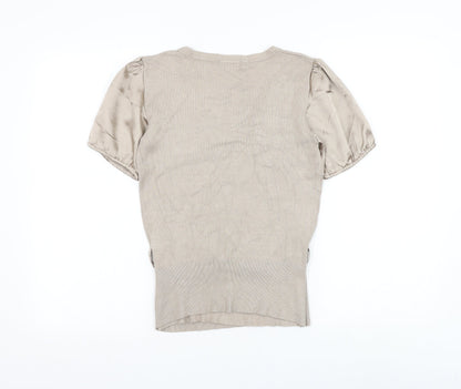 Essentials Style Womens Beige Viscose Basic Blouse Size 10 V-Neck