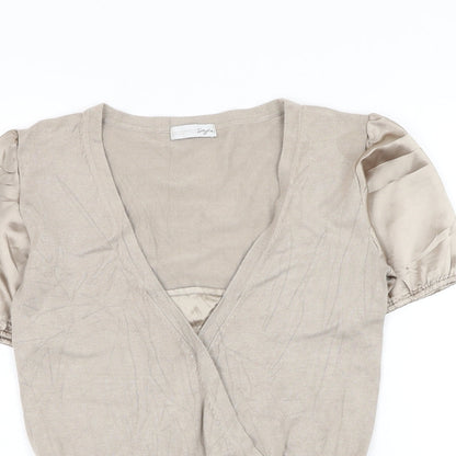 Essentials Style Womens Beige Viscose Basic Blouse Size 10 V-Neck