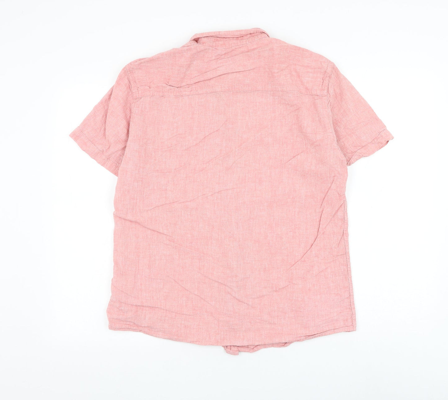 Peacocks Mens Pink Cotton Button-Up Size L Collared Button