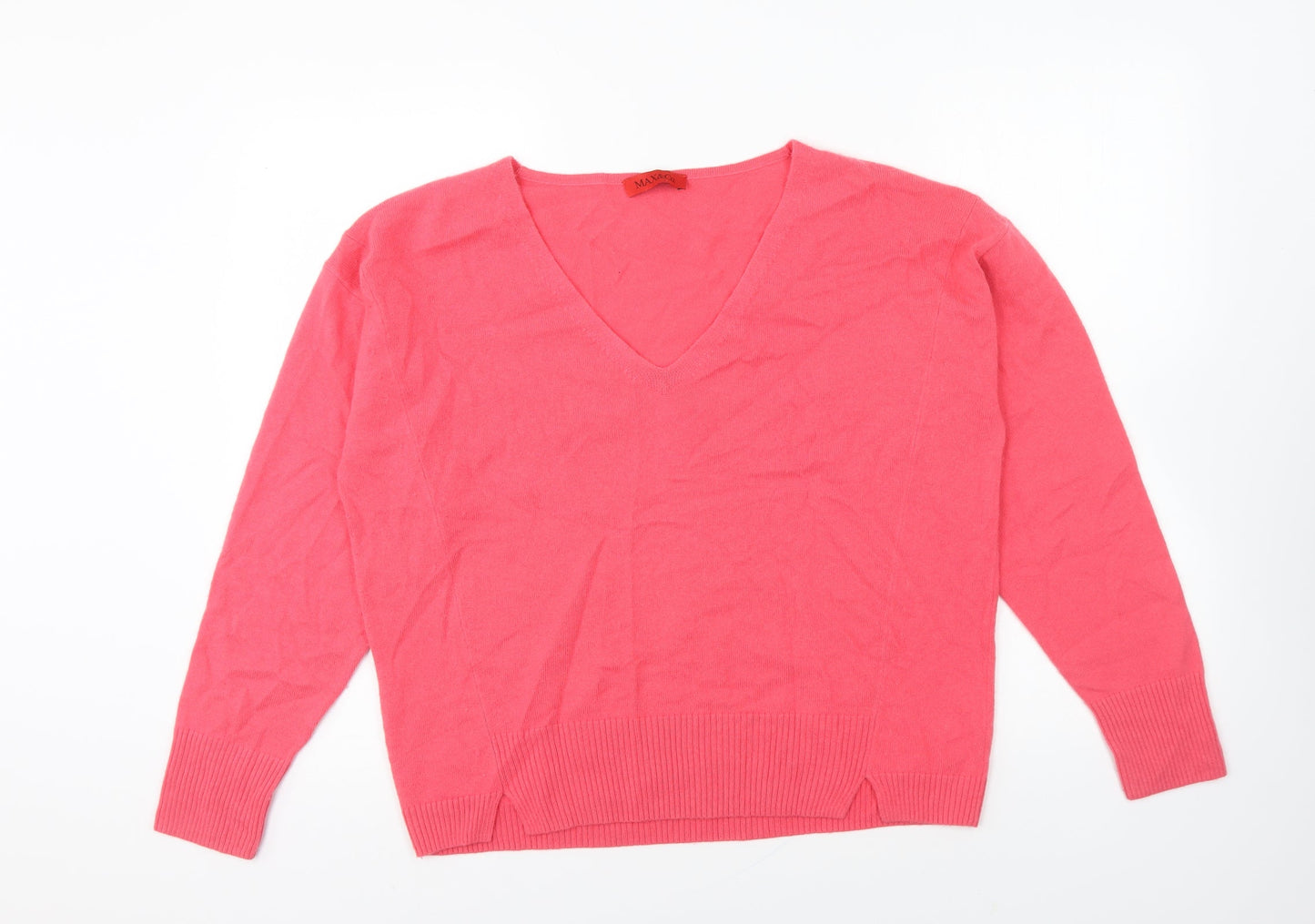 MAX&Co. Womens Pink V-Neck Acrylic Pullover Jumper Size 14