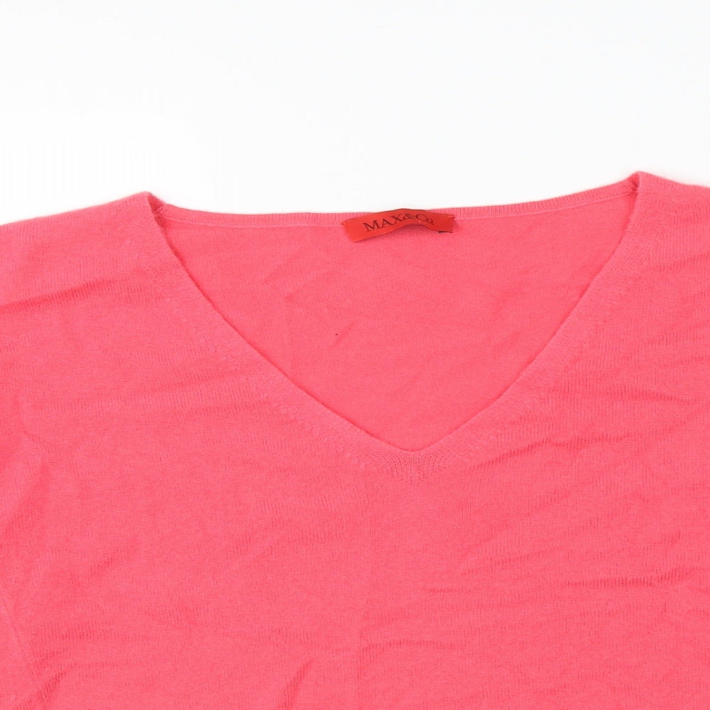 MAX&Co. Womens Pink V-Neck Acrylic Pullover Jumper Size 14