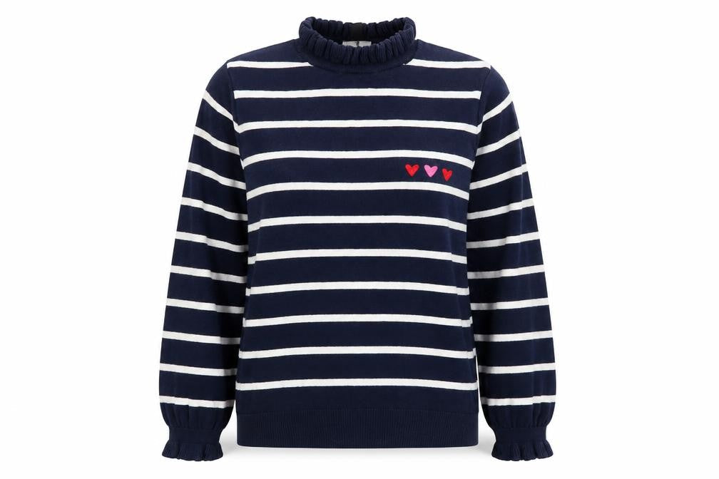 M&Co Womens Blue High Neck Striped Acrylic Pullover Jumper Size 14 - Love Hearts