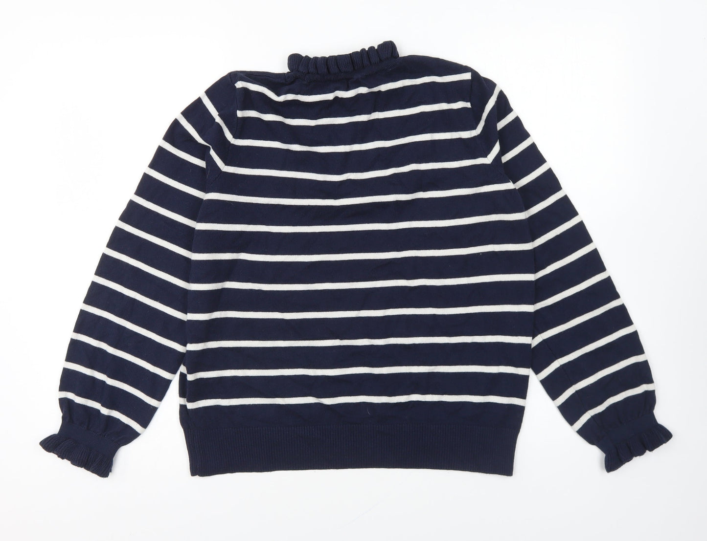 M&Co Womens Blue High Neck Striped Acrylic Pullover Jumper Size 14 - Love Hearts
